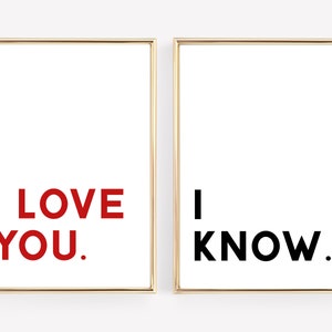 i love you i know | above the bed sign | set of 2 prints | minimalist couples wall art | sign for above bed | kikiandnim | digital print