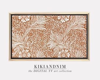 Burnt Orange Floral Samsung Frame TV Art | Textile Pattern | KIKIANDNIM | Digital Download