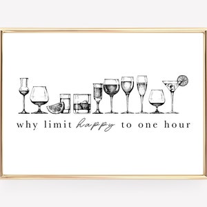 happy hour-teken | barwagen decor | waarom happy beperken tot een uur | barwagen kunst aan de muur | staafafdrukken | accessoires voor barwagens | digitaal downloaden