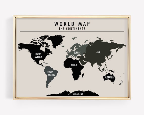 Tan World Map Print | Educational Homeschool Decor | KIKIANDNIM | Digital Print