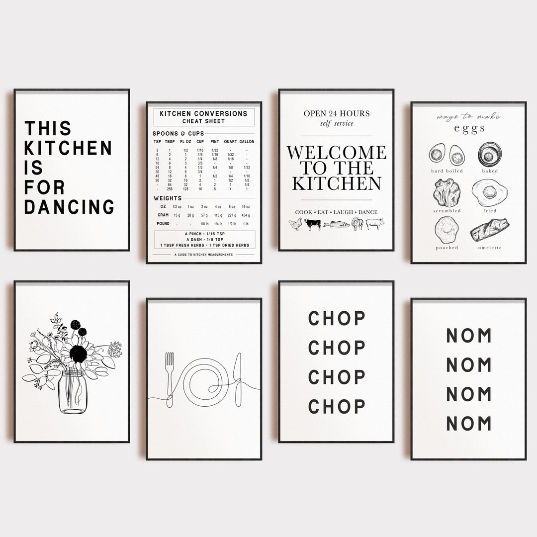 Kitchen Wall Art Set of 8 Kitchen Prints Kitchen Decor Etsy
