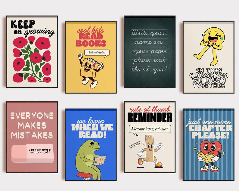 classroom decor bundle elementary | 8 EDUCATIONAL PRINTABLES | cute classroom posters | playroom wall art | kikiandnim | digital download image 1