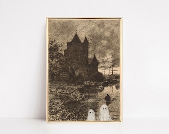 vintage halloween ghost print | halloween decor | dark academia wall art | halloween wall art | gothic wall art | kikiandnim | digital print