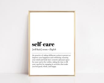 Definition av självvård | Väggkonst för självvård | Tryck av psykisk hälsa | Utskrivbar väggkonst för terapi | Minimalistisk poster | Digital nedladdning