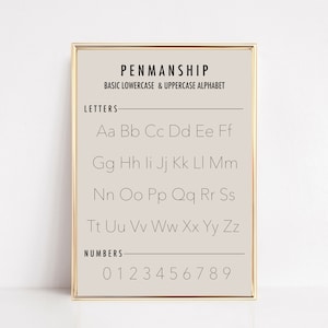educatieve poster | handschriftgrafiek | decor voor thuisonderwijs | neutraal klaslokaaldecor | schrijfschema | alfabet afdrukken | kikiandnim | AFDRUKBAAR