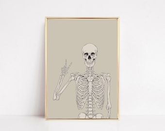 Funny Skeleton Print | Boho Halloween Wall Art | Fall Home Decor | Neutral Halloween Poster (Digital Download)