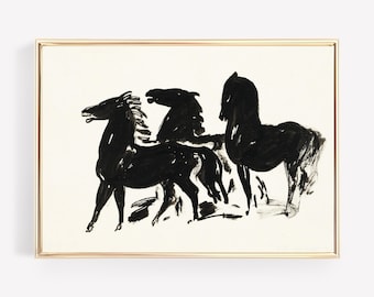 vintage horse art print | antique horse etching | vintage printable wall art | farmhouse decor | equestrian print | digital download
