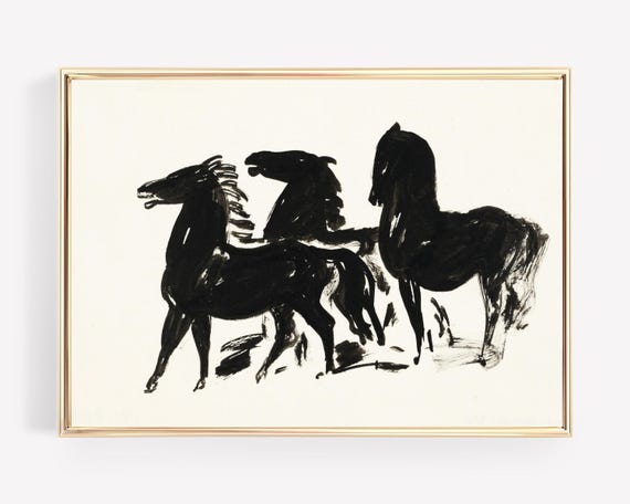 vintage horse art print | antique horse etching | vintage printable wall art | farmhouse decor | equestrian print | digital download