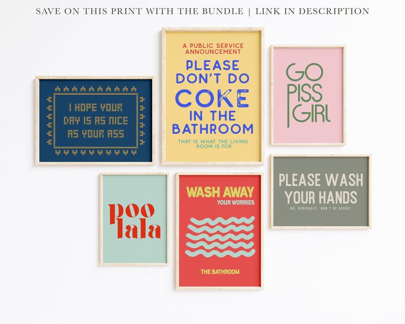 funny bathroom decor | bathroom wall art | bathroom print | funky wall art | aesthetic wall art | trendy print | kikiandnim | digital print image 7