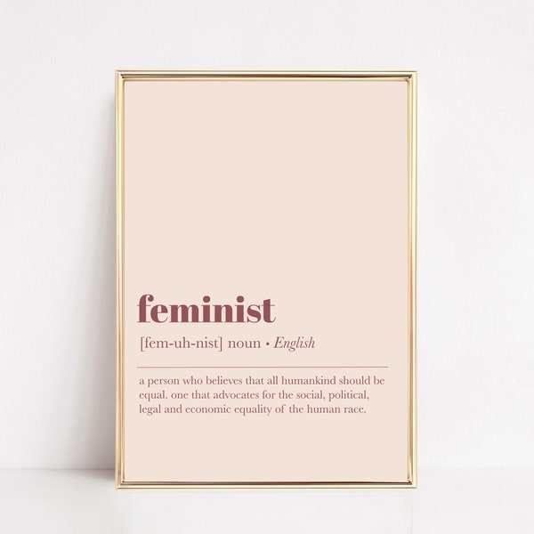 feminist definition print | feminist print | pink home office decor for her | inspirational art | minimalist wall art | digital download