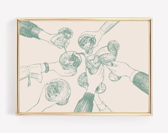 cheers print | sage green wall art | cute kitchen decor | minimalist wall art print | bar cart print | kikiandnim | digital print