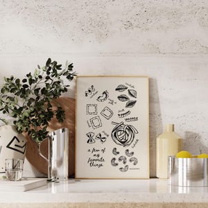 pasta wall art | cute kitchen print | kitchen decor | dining room wall art | trendy food art | kitchen poster | kikiandnim | digital print image 2