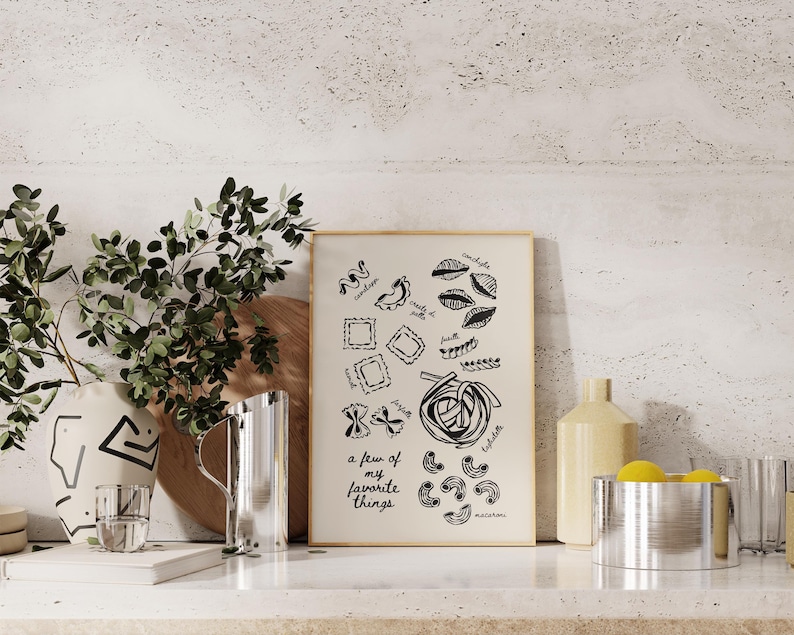 pasta wall art | cute kitchen print | kitchen decor | dining room wall art | trendy food art | kitchen poster | kikiandnim | digital print image 2