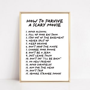 funny halloween decor | halloween wall art | ways to survive a horror movie | halloween printable | funky art | kikiandnim | digital print