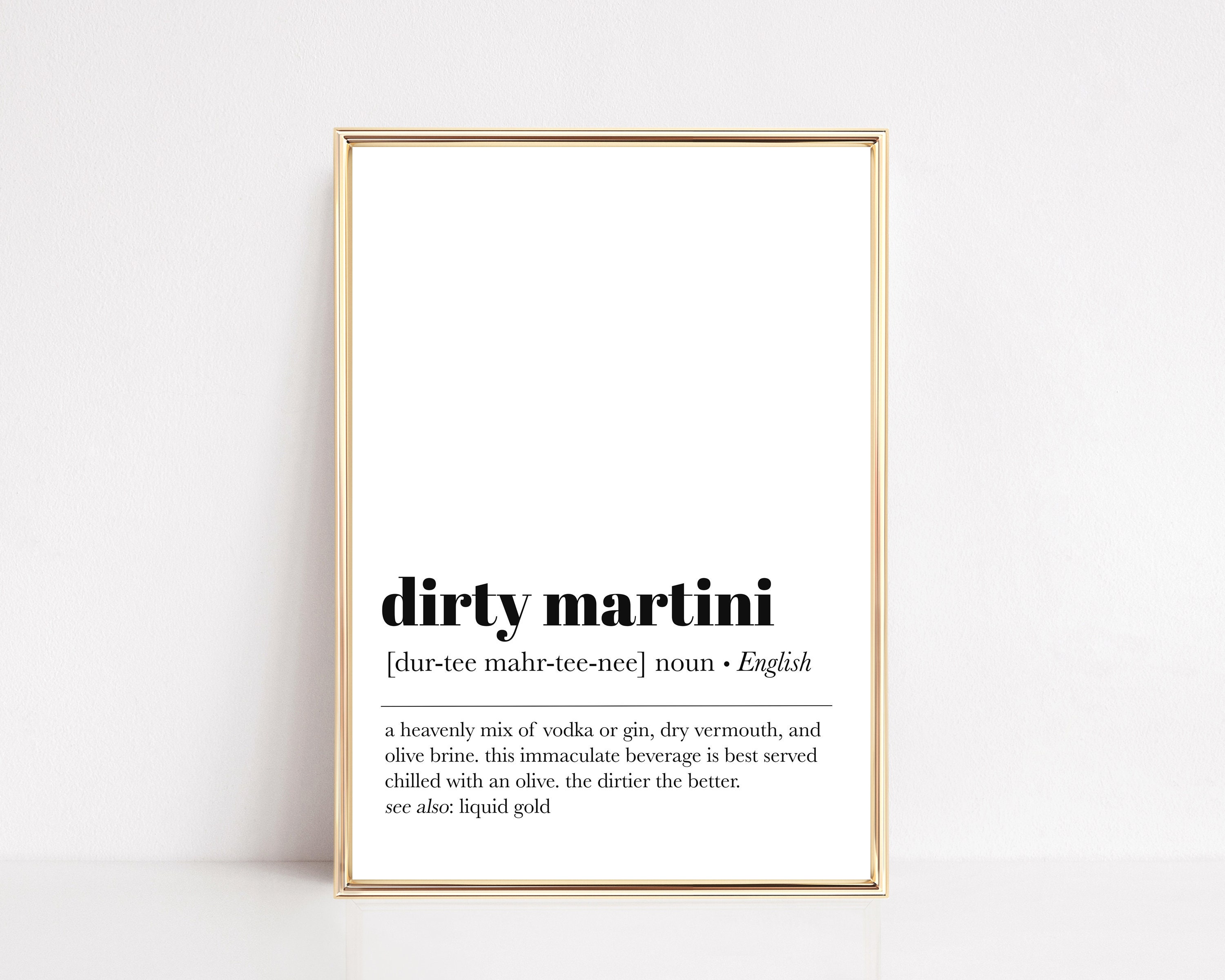 Dirty Martini Definition Print Martini Art Martini Wall Etsy