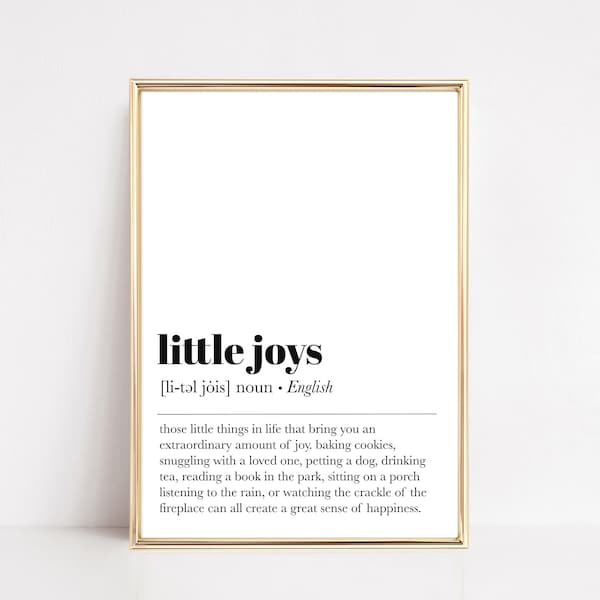 little joys definition print | inspirational wall art | happiness prints | bedroom wall decor | joy definition | digital download