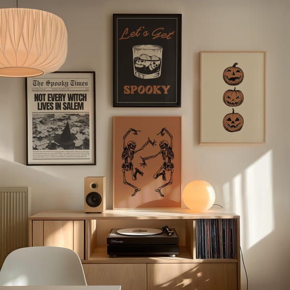 nostalgic halloween wall art set | retro halloween digital prints | halloween decor | halloween posters | kikiandnim | digital download