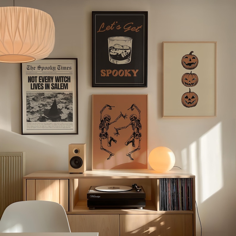 nostalgic halloween wall art set | retro halloween digital prints | halloween decor | halloween posters | kikiandnim | digital download image 1