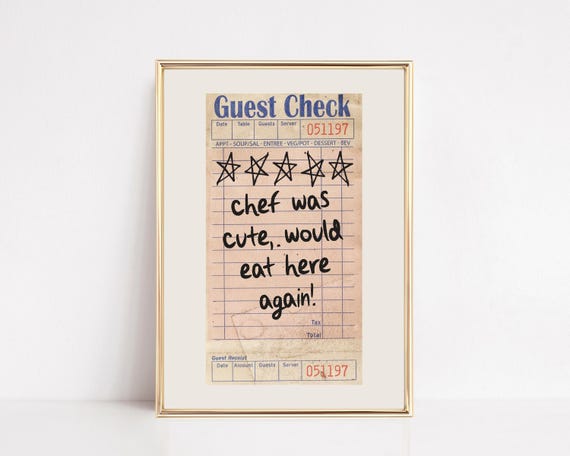 chef was cute guest check print | kitchen wall art | cute kitchen decor | kitchen poster | kikiandnim | digital print | printable wall art
