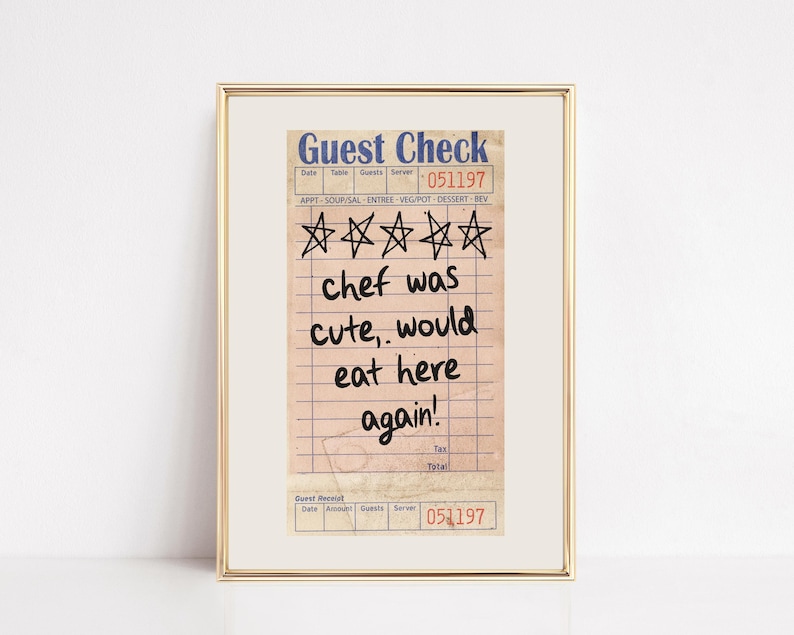 chef was cute guest check print | kitchen wall art | cute kitchen decor | kitchen poster | kikiandnim | digital print | printable wall art image 1
