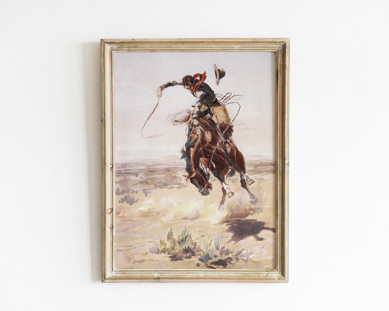 vintage cowboy art | southwestern decor | western wall art | horse print | western decor | rustic wall art | kikiandnim | digital art print image 2