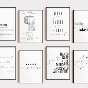 Arte de parede para banheiro | Decoração de banheiro | 8 IMPRESSÕES | Arte divertida para banheiro | Impressões para banheiro | Decoração de parede para banheiro | kikiandnim | Impressões digitais