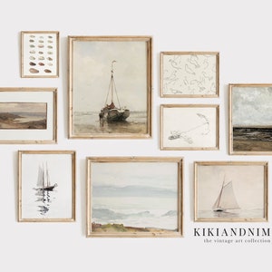 vintage coastal wall art | set of 9 prints | vintage gallery wall | nautical wall art | antique prints | kikiandnim | printable wall art