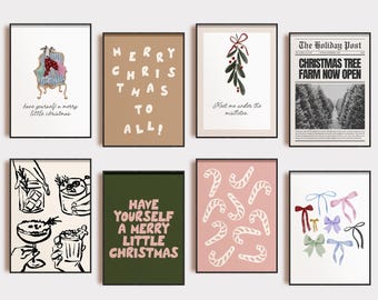 whimsical christmas prints | 20 christmas printables | coquette christmas decor | pink christmas wall art | holiday decor | kikiandnim