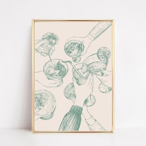 trendy bar cart decor | cheers sign | sage green decor | dorm wall art print | bar cart wall art | kikiandnim | digital print image 1