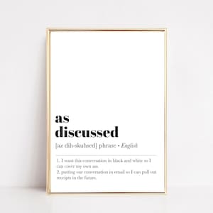 home office poster | as discussed definition print | funny home office decor | home office art | office wall art | digital download