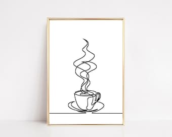 Coffee Cup Line Art Print | Minimalist Kitchen Decor (Digital Download)