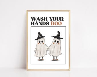 Decoración de baño de Halloween / Letrero para lavarse las manos / Arte de pared para baño de Halloween / Impresión artística divertida para baño / Kikiandnim / Impresión digital