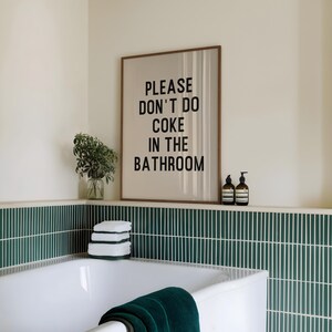 funny bathroom decor | bathroom printable wall art | please don't do coke in the bathroom poster | kikiandnim | digital download image 3
