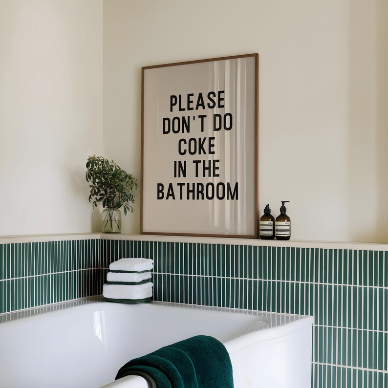 funny bathroom decor | bathroom printable wall art | please don't do coke in the bathroom poster | kikiandnim | digital download image 3