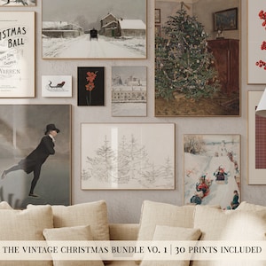 vintage christmas prints mega bundle | 30 CHRISTMAS PRINTABLES | christmas wall art | christmas art | kikiandnim | printable wall art