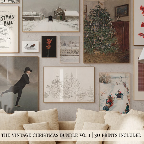 vintage christmas prints mega bundle | 30 CHRISTMAS PRINTABLES | christmas wall art | christmas art | kikiandnim | printable wall art