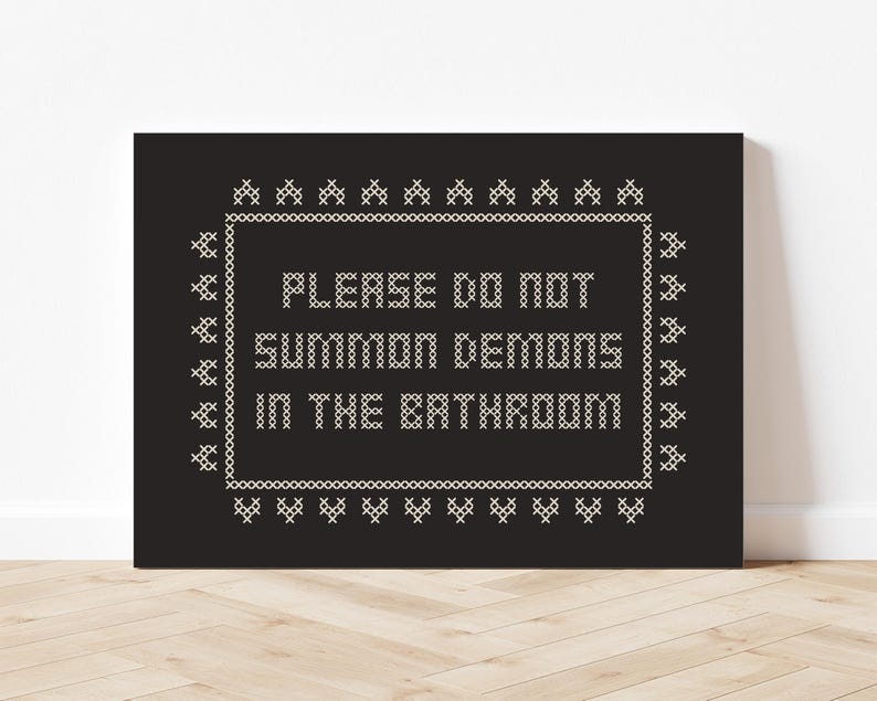 halloween bathroom decor | halloween bathroom wall art | gothic home decor | funny art | cross stitch wall art | kikiandnim | digital print image 6