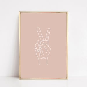 peace sign art print | peace sign printable | pink minimalist printable | contemporary art print | line drawing | digital download