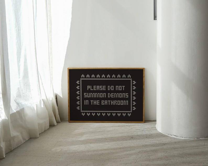 halloween bathroom decor | halloween bathroom wall art | gothic home decor | funny art | cross stitch wall art | kikiandnim | digital print image 5