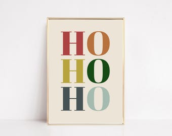 Retro Ho Ho Ho Christmas Print | Colorful Holiday Wall Art | Winter Home Decor (Digital Download)