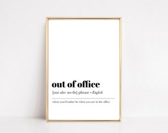 Impresión con definición de "fuera de la oficina" / decoración de oficina en casa / decoración de cubículo / letrero divertido para la oficina / arte para la pared de la oficina / kikiandnim / impresión digital