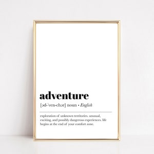 adventure definition print | adventure wall art | travel wall decor | travel gift | minimalist print | travel poster | instant download