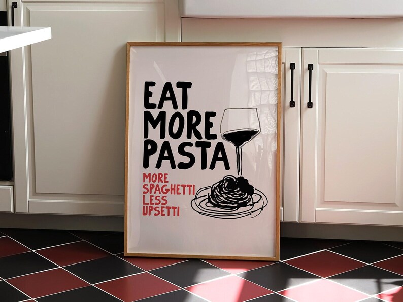 pasta wall art | aesthetic kitchen poster | kitchen wall art | large wall art | trendy apartment decor | kikiandnim | digital wall art print image 5