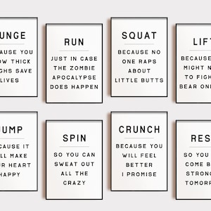 gym decor | set of 9 PRINTABLES | home gym decor | gym wall art | gym poster | gym printables | minimalist typography | digital download