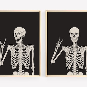 Skelett 2er-Set Drucke | Halloween-Dekor | Halloween druckbare Kunst | Schwarzer Halloween Druck | KIKIANDNIM | Digitaler Download Bild 3