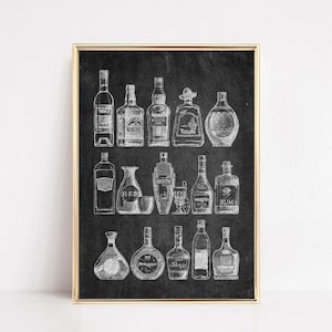 bar cart wall decor | bottles print | bar cart art | eclectic wall art | bar cart prints | bar cart decor accessories | digital download