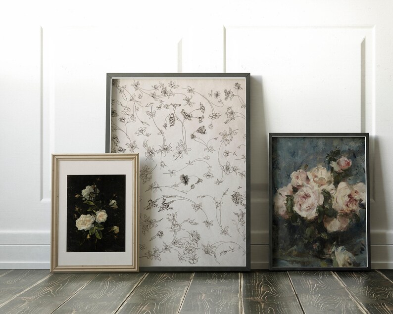 light academia decor | cottagecore print | vintage floral wall art | antique botanical art print | kikiandnim | printable wall art image 4