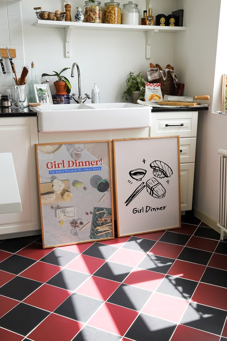 Retro Küchen Dekor | Mädchen Abendessen Druck | ästhetische Küche Wandkunst | lustiges Küchendekor | trendige Wandkunst | kikiandnim | Digitaldruck Bild 7