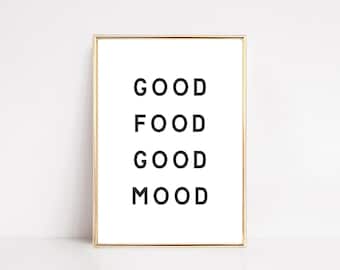Good Food Good Mood Kitchen Print | Minimalist Wall Art | Dining Room Decor | KIKIANDNIM | Digital Download