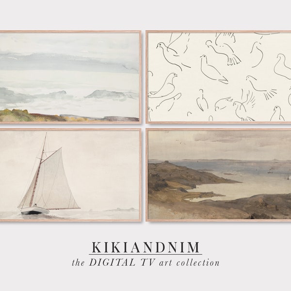 samsung frame tv art set | vintage seascape painting | vintage coastal frame tv art | the frame tv art | kikiandnim | digital download